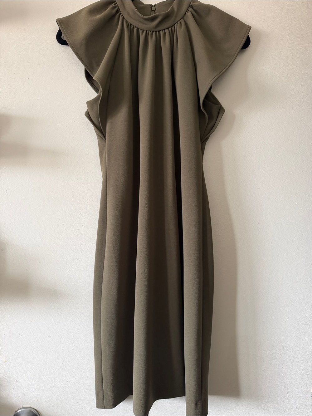 Calvin Klein|Chic Elegant Sleeveless Olive High-Neck Flutter Dress|Size 4|EUC - Picture 2 of 11
